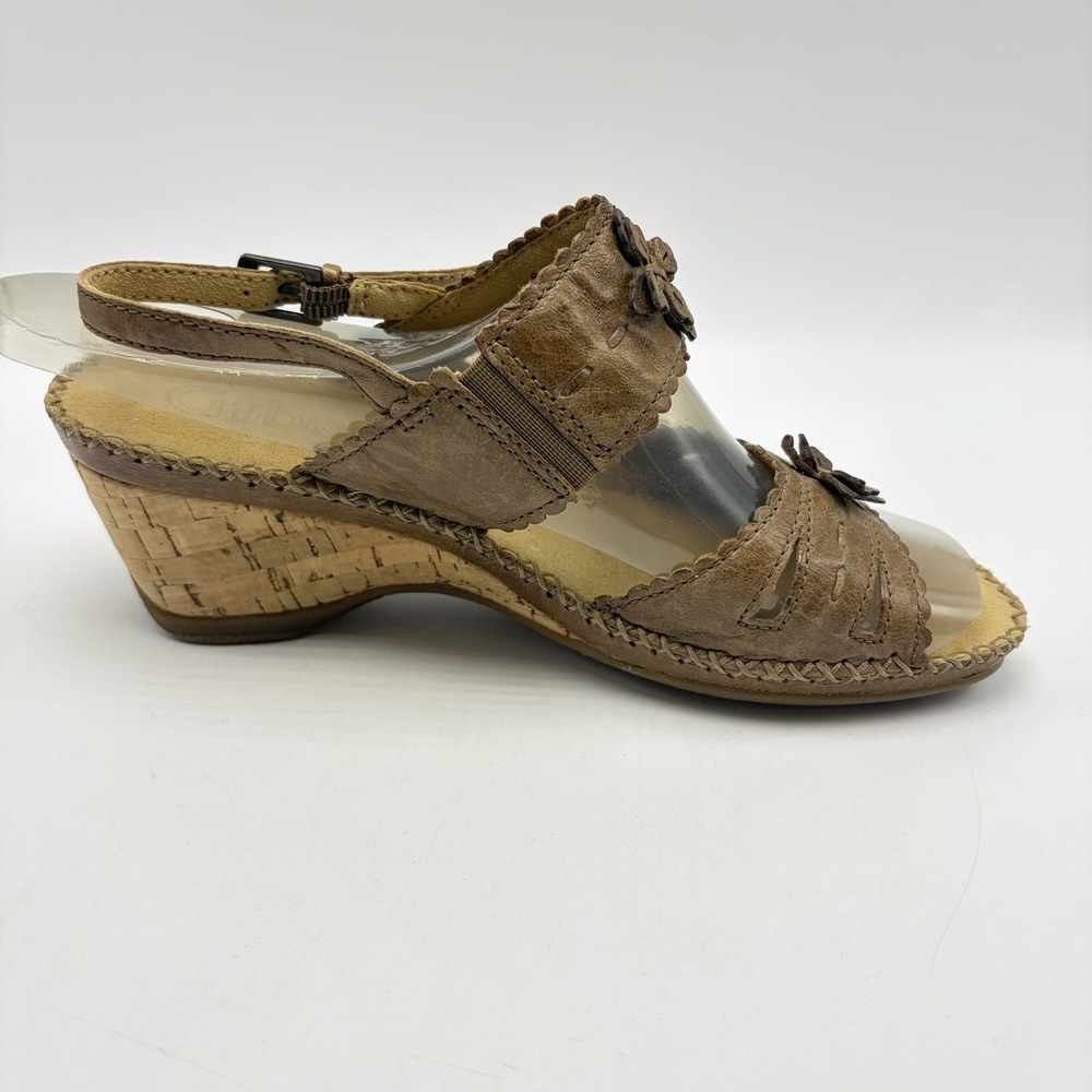 Gabor Sandals Womens 6 Taupe Strappy Cork Heels Leather Slingback - Picture 4 of 8